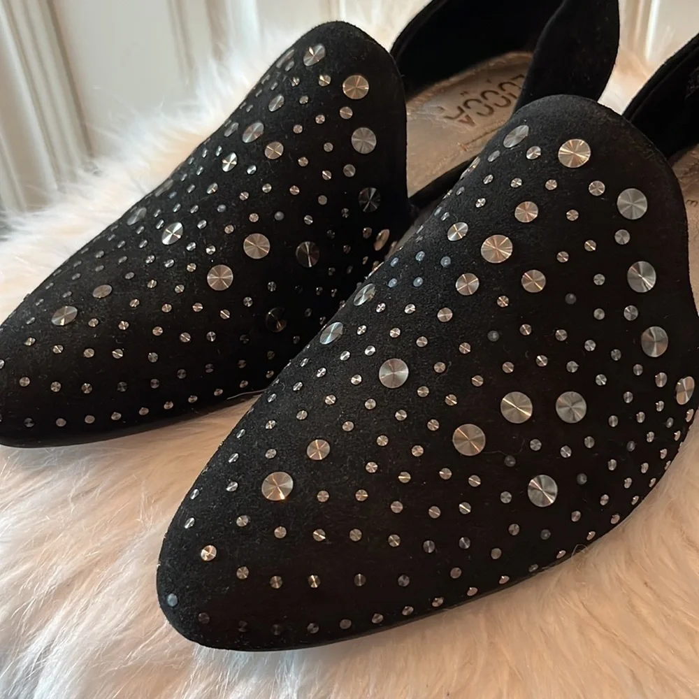 Black suede leather studded loafer slip on shoe Lucca Lane Kaelyn goth edgy sz 8